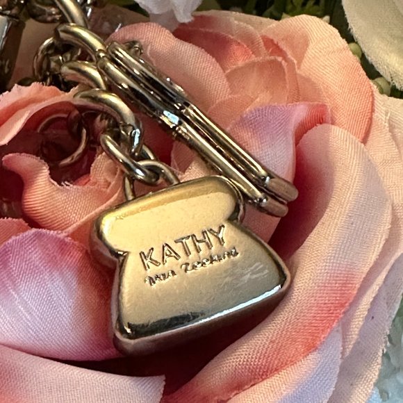 Kathy Van Zeeland Signature Bag/Heart/Keys Bag Charm Key Chain Silver Toned - Picture 10 of 14
